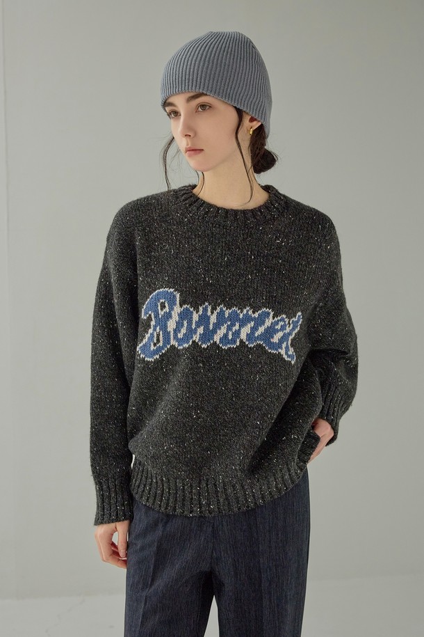 NON AND NON - 스웨터 - COZY LETTERING PULLOVER SWEATER (CHARCOAL)