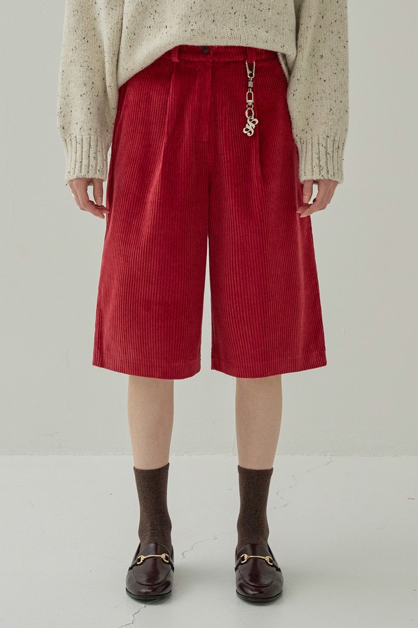 NON AND NON - 롱/미디팬츠 - CORDUROY BERMUDA PANTS (DEEP RED)