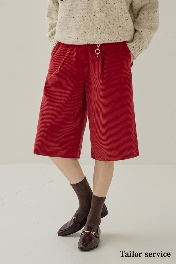 NON AND NON - 롱/미디팬츠 - CORDUROY BERMUDA PANTS (DEEP RED)