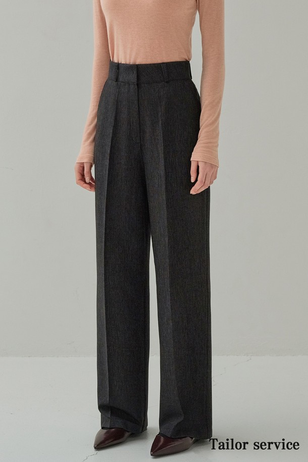 NON AND NON - 롱/미디팬츠 - WIDE NAPPING DENIM SLACKS(BLACK)