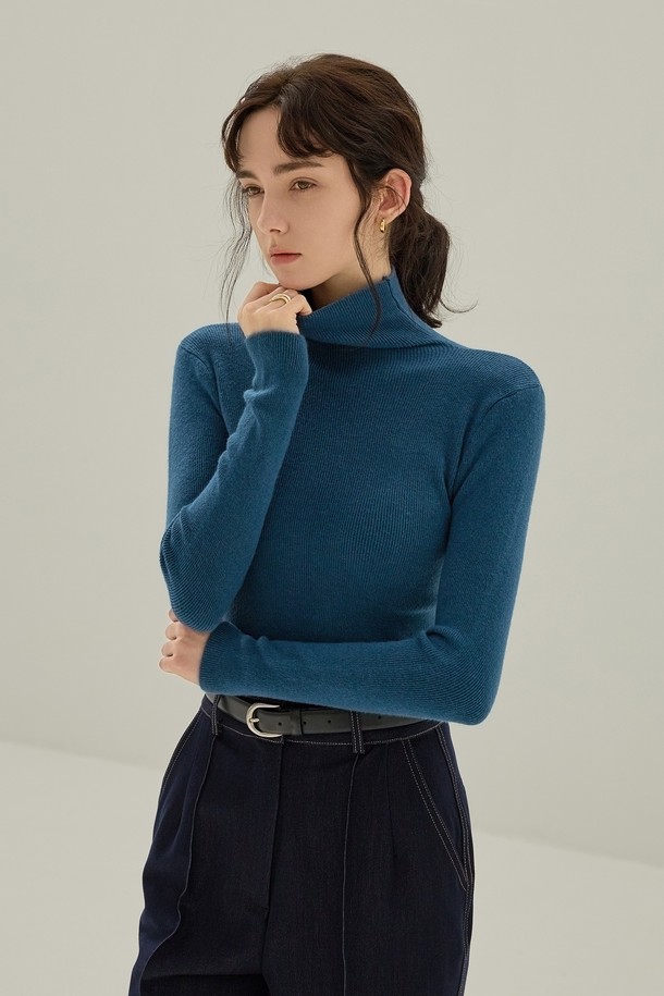 NON AND NON - 터틀넥 - HIGH TURTLENECK KNIT (BLUE-GREEN)