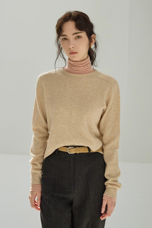 NON AND NON - 스웨터 - BASIC WOOL CREWNECK KNIT (OATMEAL)