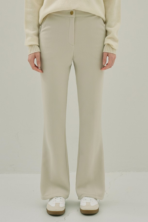 NON AND NON - 롱/미디팬츠 - BOOTCUT LEG ELASTIC SLACKS (CREAM BEIGE)