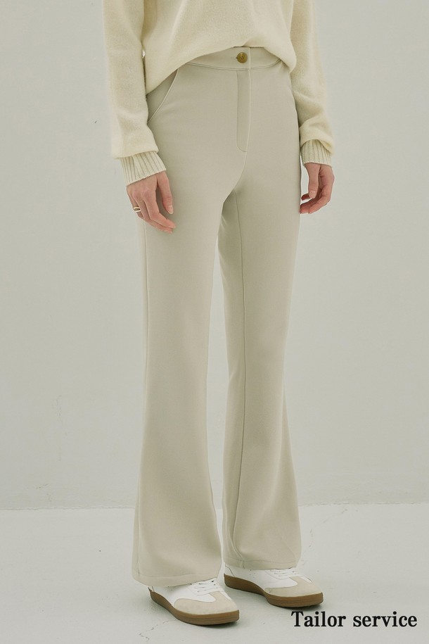 NON AND NON - 롱/미디팬츠 - BOOTCUT LEG ELASTIC SLACKS (CREAM BEIGE)