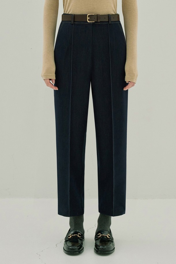 NON AND NON - 롱/미디팬츠 - SLIM TAILORED DENIM SLACKS (DEEP BLUE)