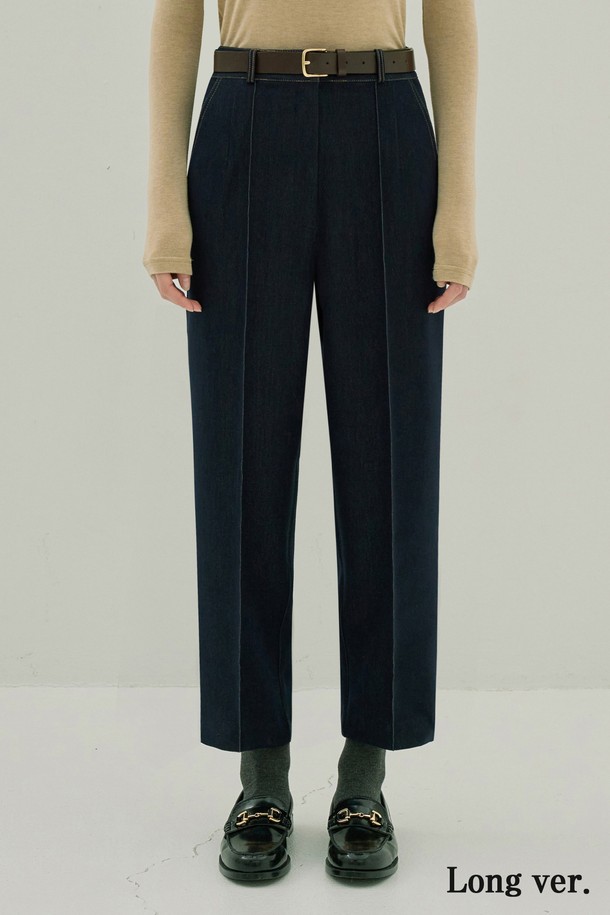 NON AND NON - 롱/미디팬츠 - SLIM TAILORED DENIM SLACKS (DEEP BLUE)