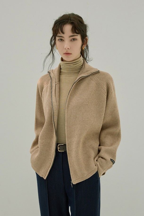 NON AND NON - 가디건 - ZIP-UP KNIT CARDIGAN (BEIGE)