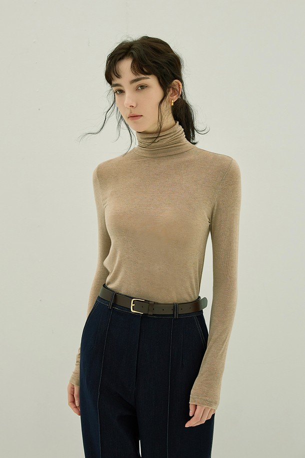 NON AND NON - 긴소매 티셔츠 - BASIC WOOL TURTLENECK T-SHIRT (BEIGE)