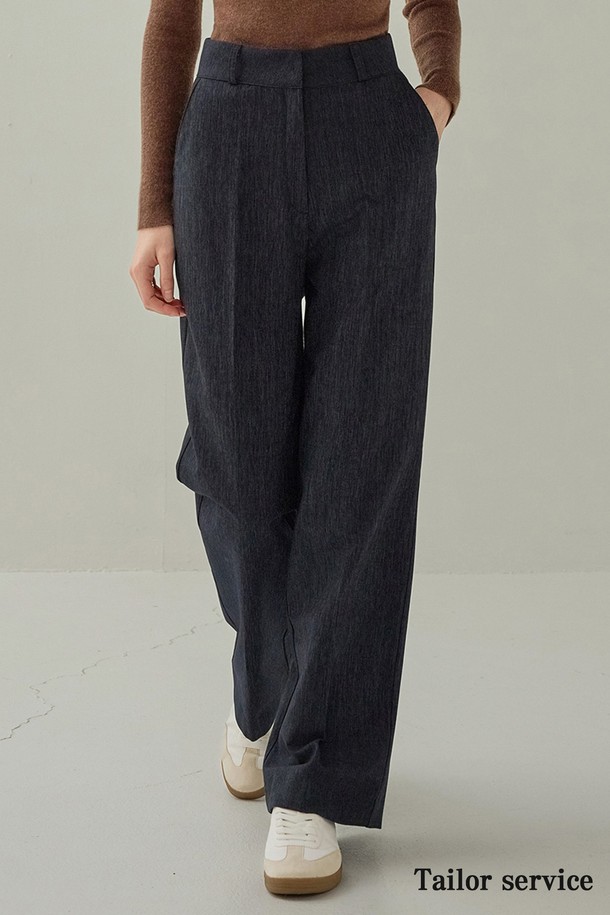 NON AND NON - 롱/미디팬츠 - WIDE NAPPING DENIM SLACKS(DEEP BLUE)