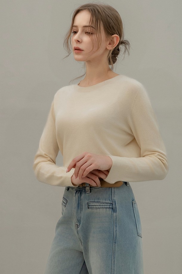 NON AND NON - 스웨터 - WOOL WHOLE GARMENT ROUND KNIT (IVORY)