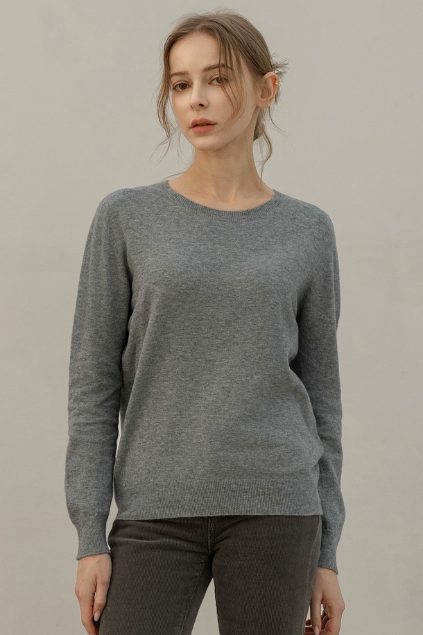 NON AND NON - 스웨터 - WOOL WHOLE GARMENT ROUND KNIT (GRAY)