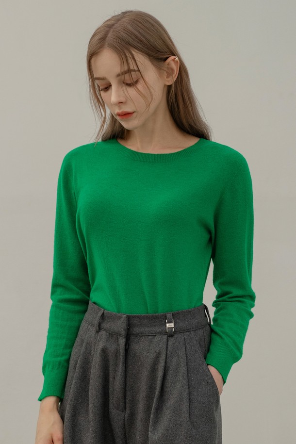 NON AND NON - 스웨터 - WOOL WHOLE GARMENT ROUND KNIT (GREEN)