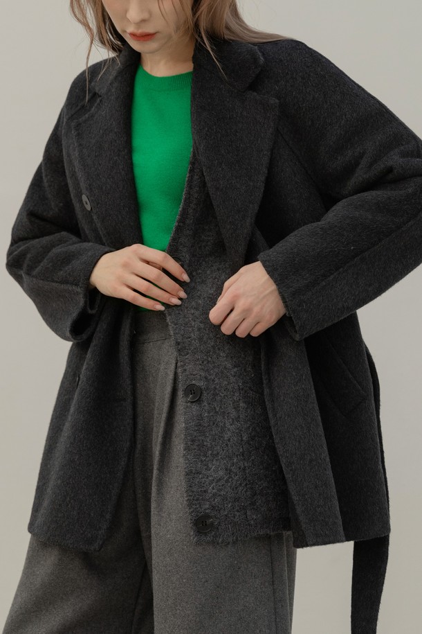 NON AND NON - 코트 - WOOL HANDMADE HALF DOUBLE COAT (CHARCOAL)