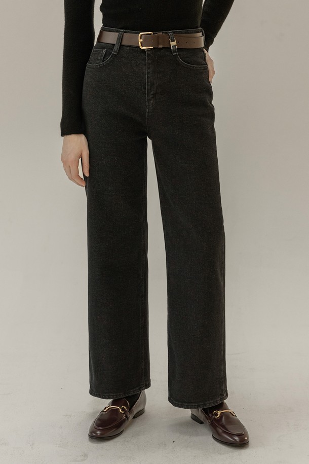 NON AND NON - 데님 - SEMI WIDE LEG DENIM PANTS (BLACK)