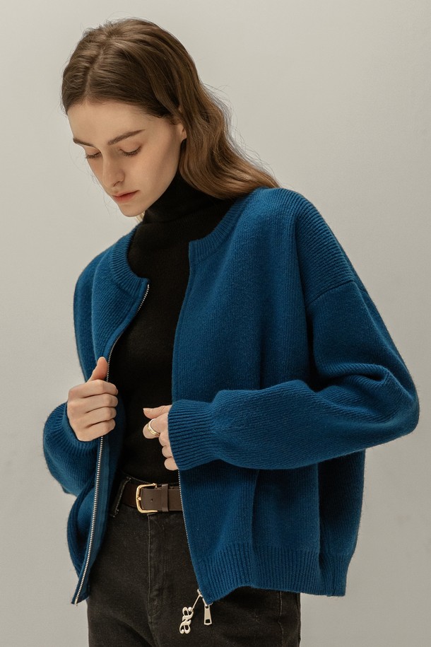 NON AND NON - 후드 집업 - BASIC TWO-WAY KNIT CARDIGAN (BLUE)