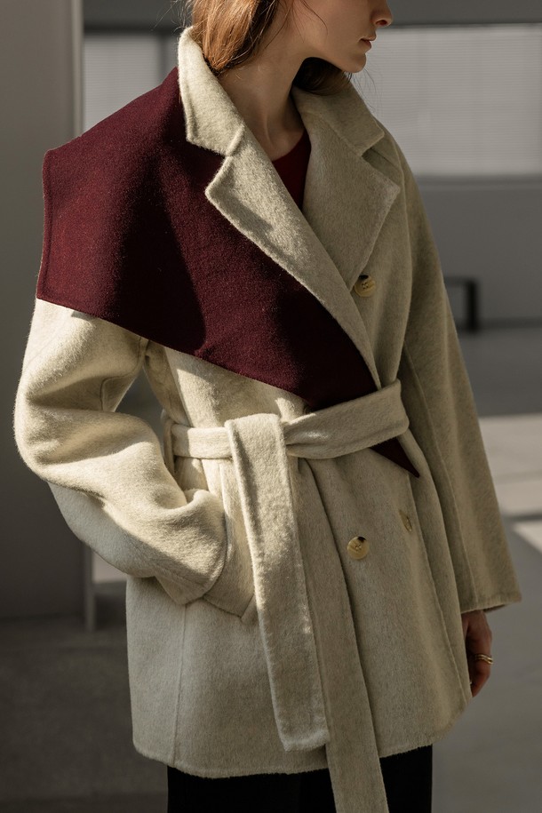 NON AND NON - 코트 - WOOL HANDMADE HALF DOUBLE COAT (IVORY)