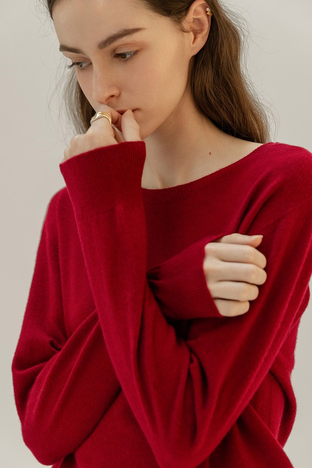 NON AND NON - 스웨터 - WOOL WHOLE GARMENT ROUND KNIT (RED)