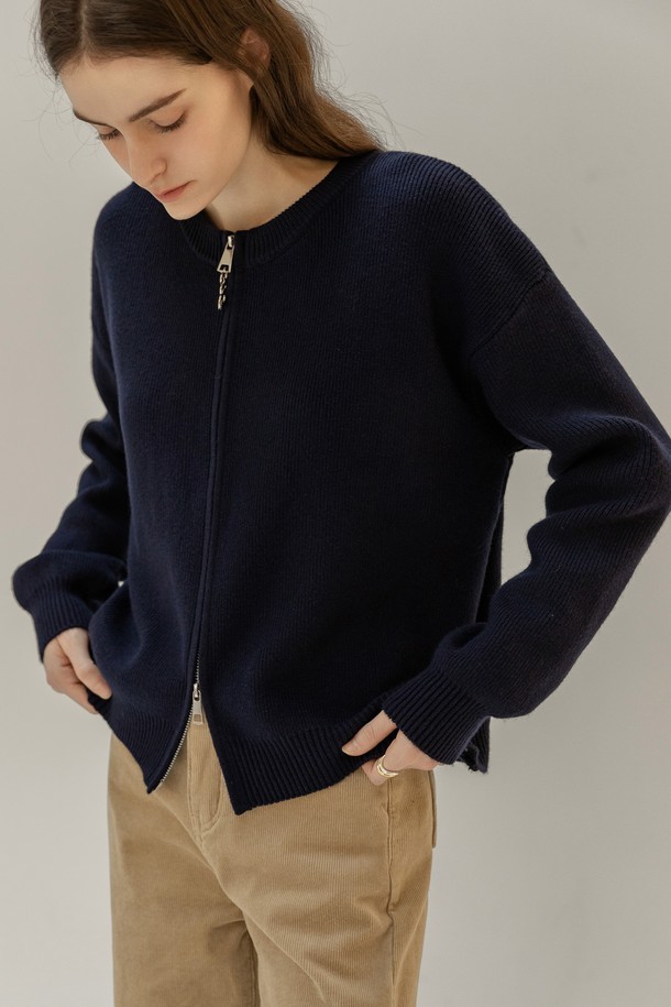 NON AND NON - 후드 집업 - BASIC TWO-WAY KNIT CARDIGAN (NAVY)