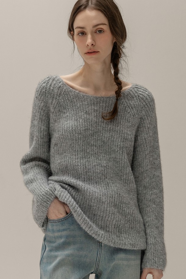 NON AND NON - 스웨터 - ROUGH WOOL LOOSE FIT KNIT (GRAY)