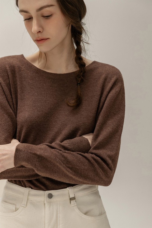 NON AND NON - 스웨터 - WOOL WHOLE GARMENT ROUND KNIT (BROWN)