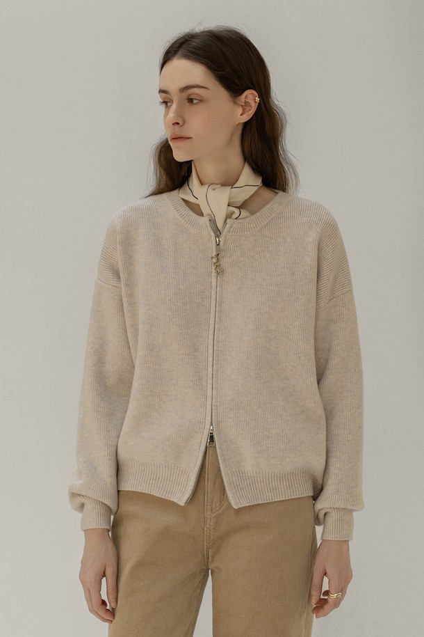 NON AND NON - 후드 집업 - BASIC TWO-WAY KNIT CARDIGAN (OATMEAL)