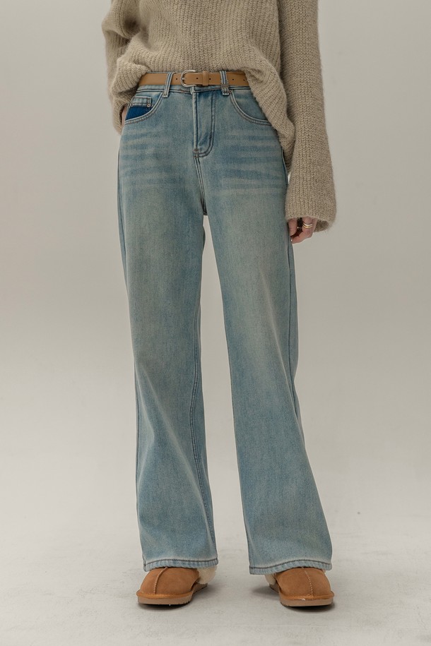 NON AND NON - 데님 - POCKET POINT STRAIGHT DENIM PANTS (LIGHT BLUE)