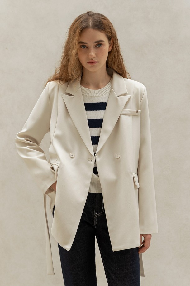 NONANDNON - 자켓 - BELTED DOUBLE BREASTED JACKET (IVORY)