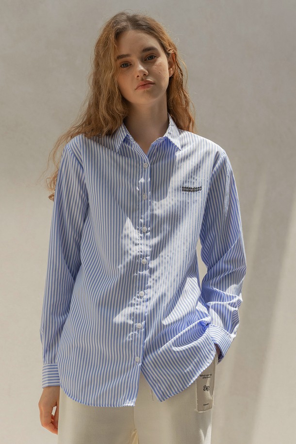 NONANDNON - 블라우스 - STANDARD AMBROID STRIPED SHIRT (SKY BLUE)