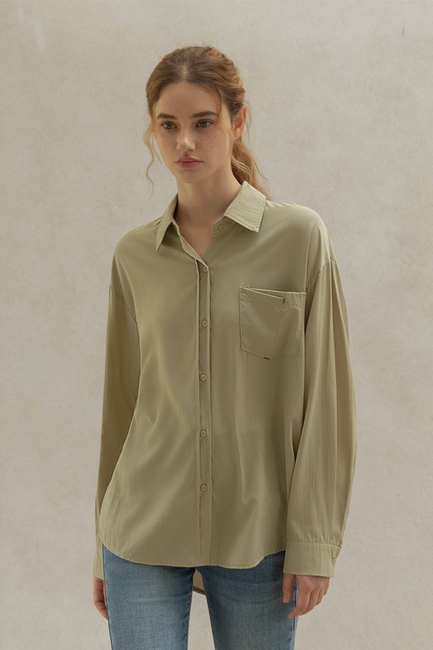 NON AND NON - 블라우스 - POCKET STITCH SILKY BLOUSE (BEIGE)