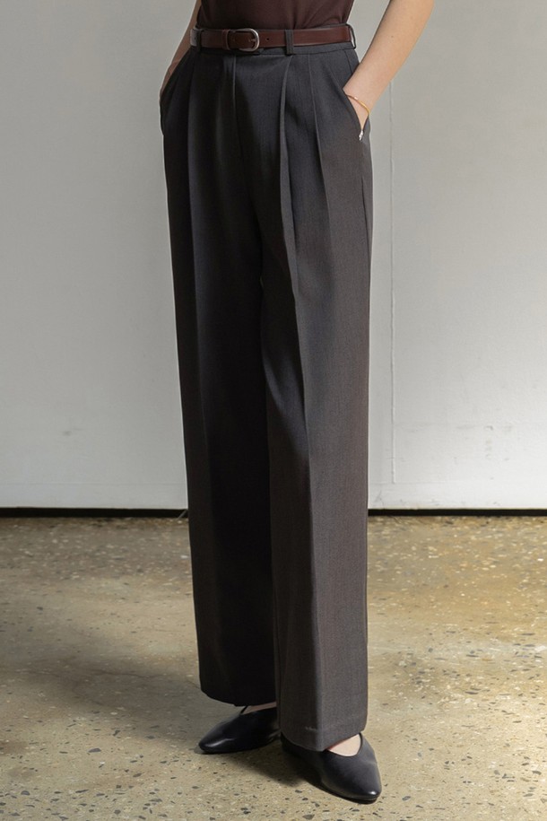 NONANDNON - 롱/미디팬츠 - WIDE LEG  TAILORED SLACKS (CHARCOAL)