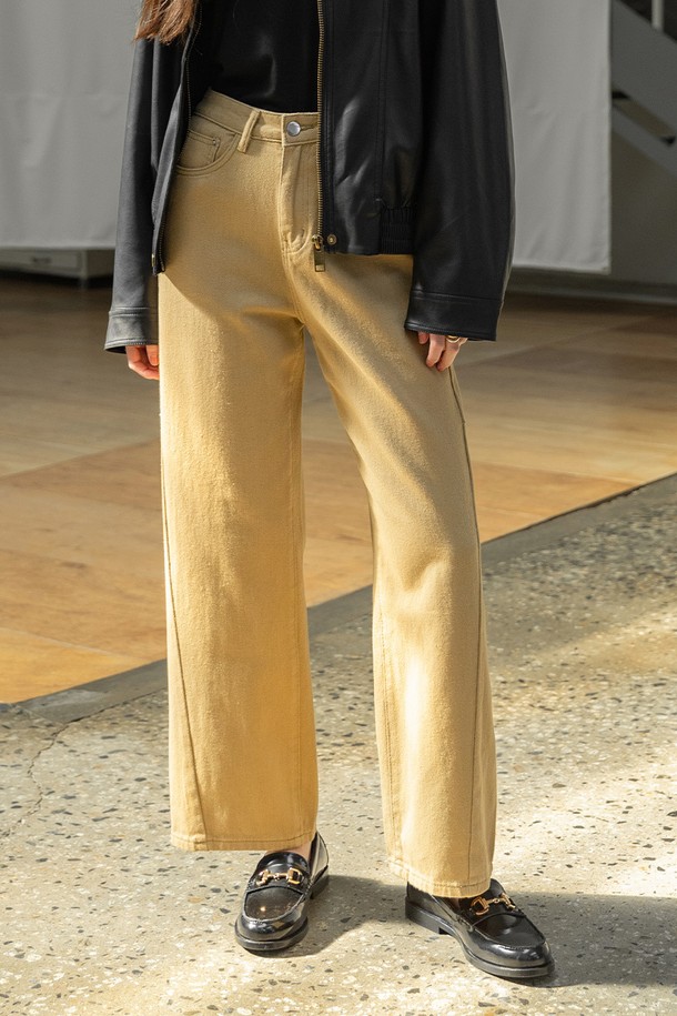 NONANDNON - 롱/미디팬츠 - BARREL LEG COTTON PANTS (DEEP BEIGE)