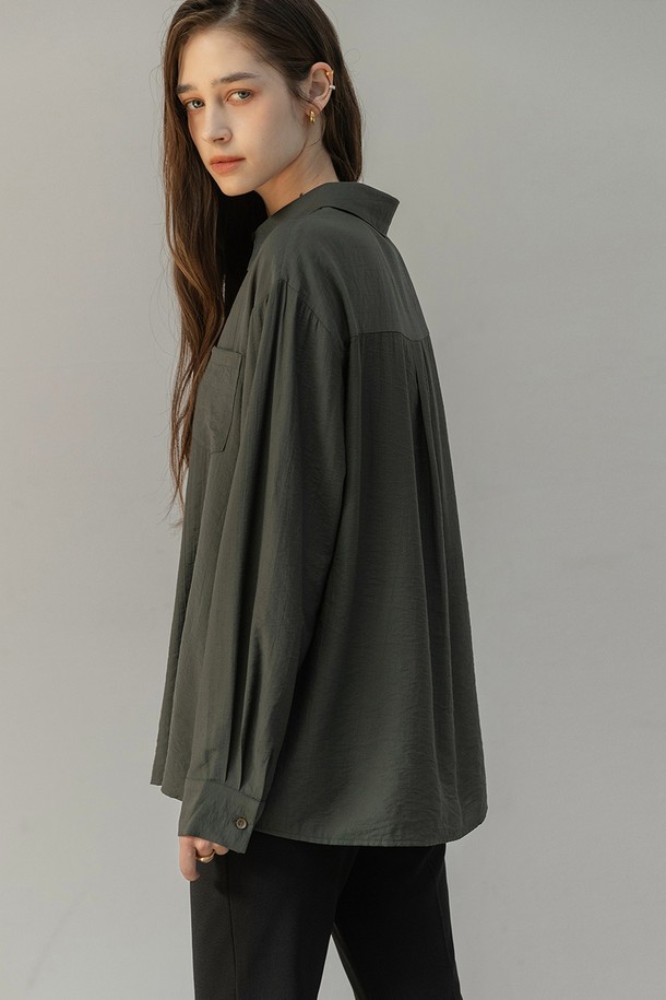 NON AND NON - 블라우스 - OVERFIT CLASSIC SILKY SHIRT (KHAKI)