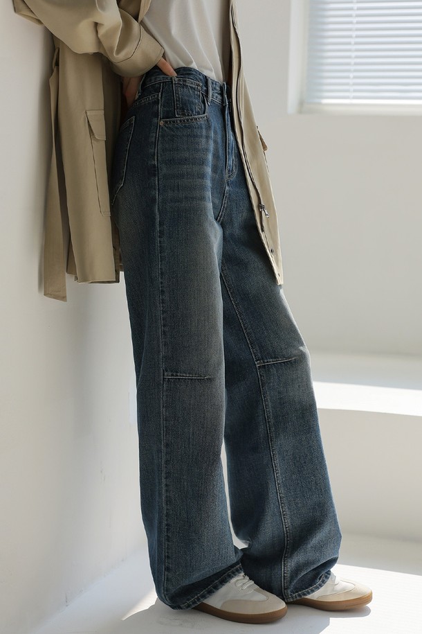 NONANDNON - 데님 - INCISION DART WASHING  DENIM PANTS (BLUE)