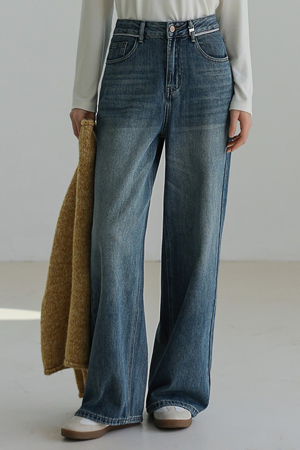 NON AND NON - 데님 - STITCHED STRAIGHT DENIM PANTS (BLUE)