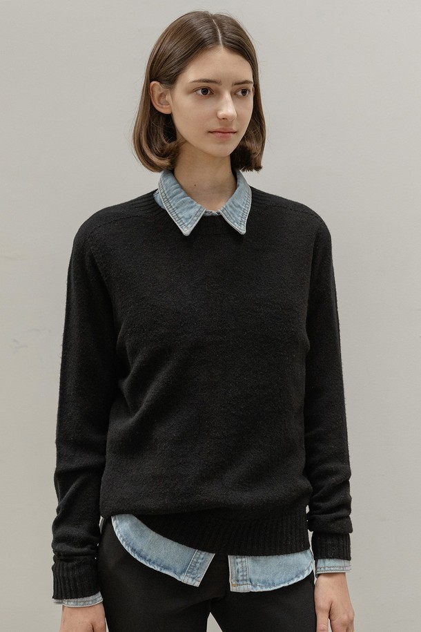 NON AND NON - 스웨터 - BASIC WOOL CREWNECK KNIT (BLACK)