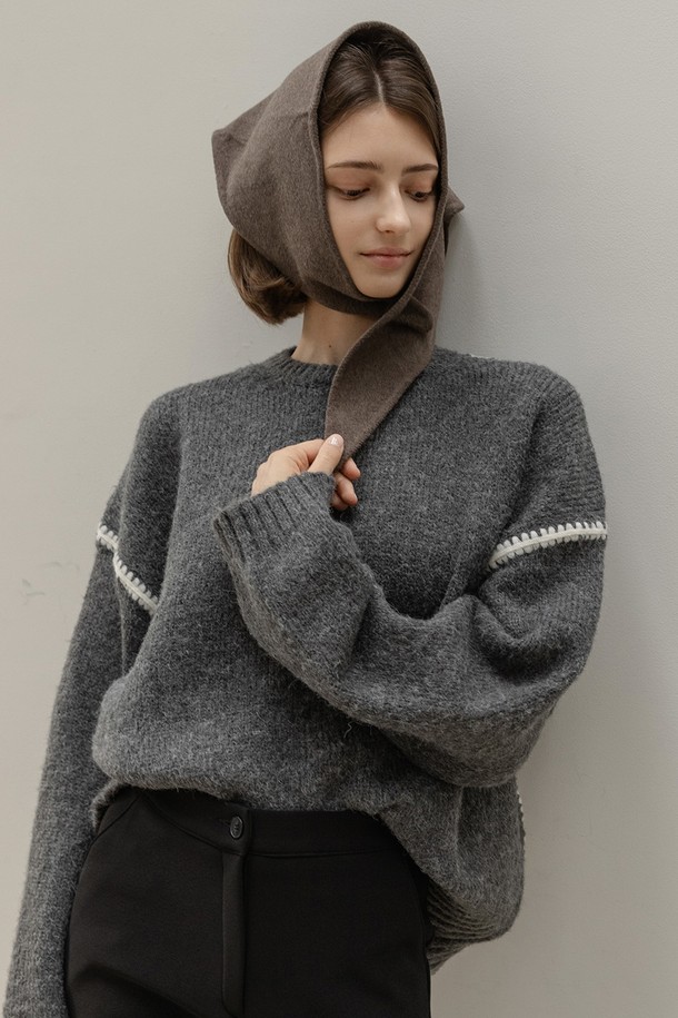 NON AND NON - 스웨터 - CHUNKY CRWNECK SWEATER (CHARCOAL)