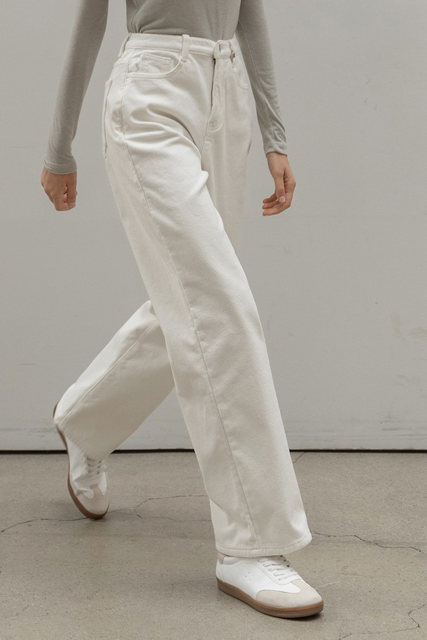 NON AND NON - 롱/미디팬츠 - CORDUROY WIDE NAPPING PANTS (IVORY)