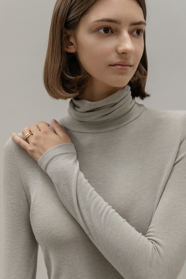 NON AND NON - 긴소매 티셔츠 - BASIC WOOL TURTLENECK T-SHIRT (LIGHT GRAY)