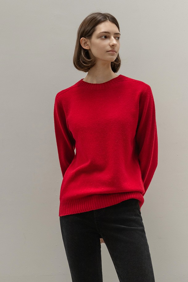 NON AND NON - 스웨터 - BASIC WOOL CREWNECK KNIT (RED)