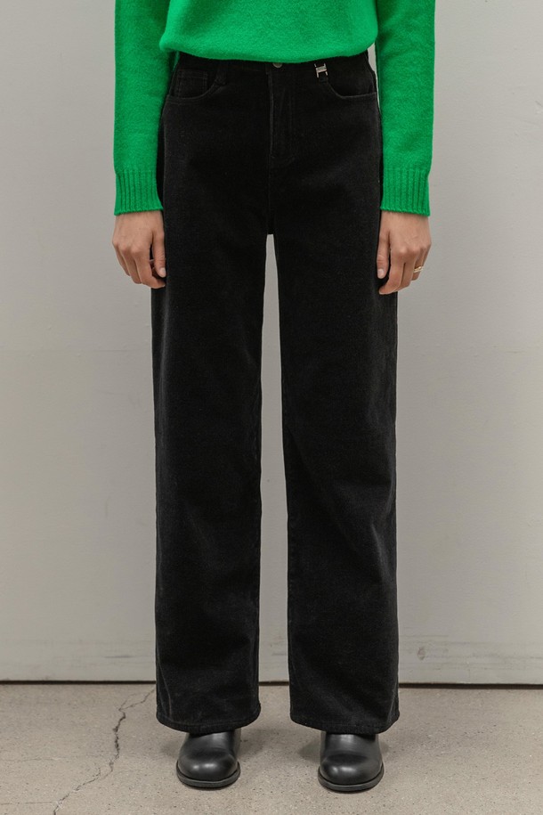 NON AND NON - 롱/미디팬츠 - CORDUROY WIDE NAPPING PANTS (BLACK)