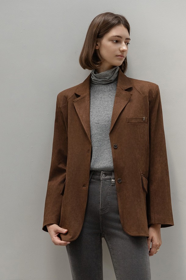 NON AND NON - 자켓 - SUEDE SINGLE  OVERFIT JACKET (BROWN)