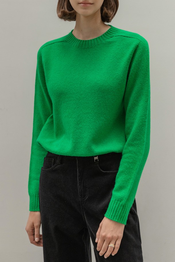 NON AND NON - 스웨터 - BASIC WOOL CREWNECK KNIT (GREEN)