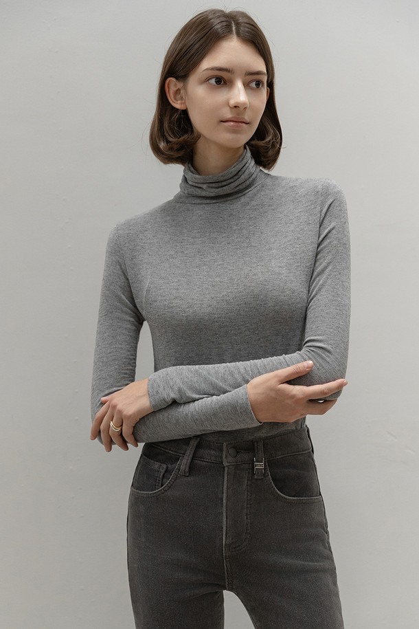 NON AND NON - 긴소매 티셔츠 - BASIC WOOL TURTLENECK T-SHIRT (MELANGE GRAY)