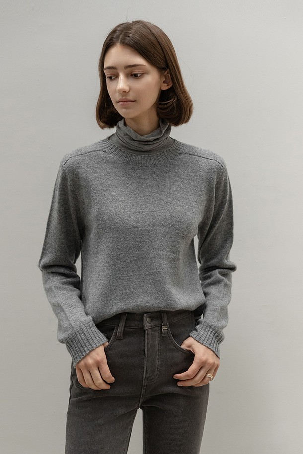 NON AND NON - 스웨터 - BASIC WOOL CREWNECK KNIT (GREY)