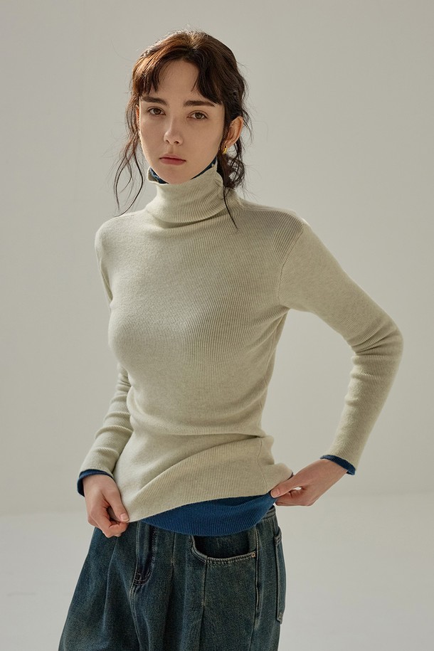 NON AND NON - 터틀넥 - HIGH TURTLENECK KNIT (SNOW WHITE)