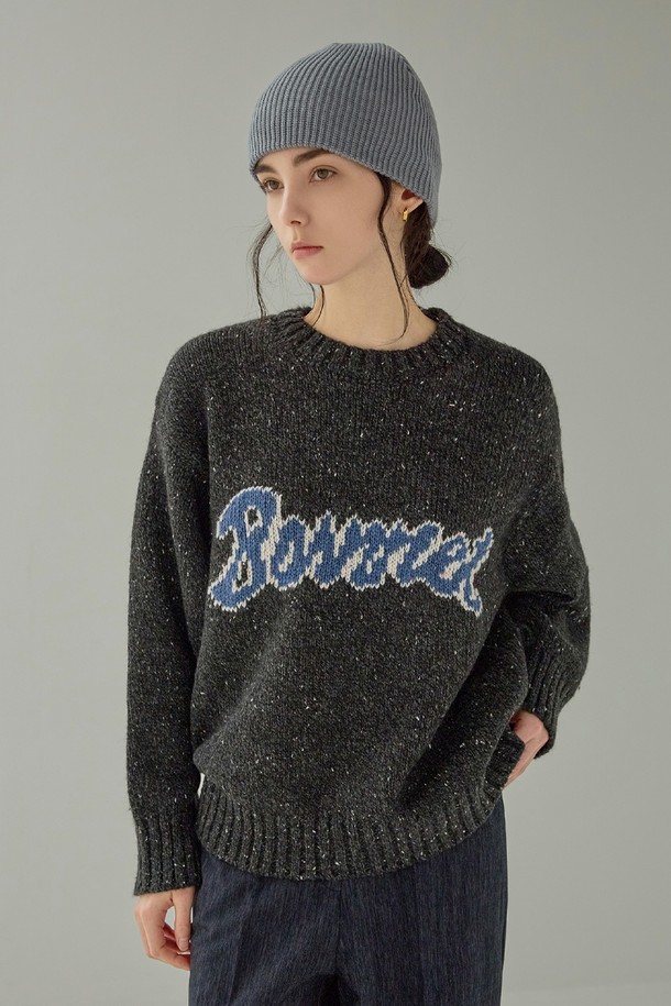 NON AND NON - 스웨터 - COZY LETTERING PULLOVER SWEATER (CHARCOAL)