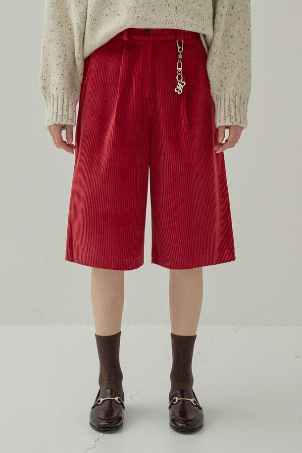 NON AND NON - 롱/미디팬츠 - CORDUROY BERMUDA PANTS (DEEP RED)