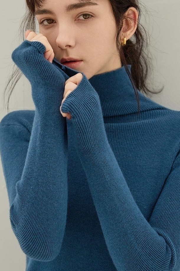 NON AND NON - 터틀넥 - HIGH TURTLENECK KNIT (BLUE-GREEN)