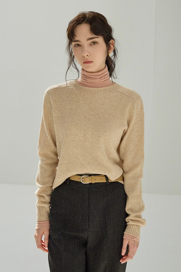 NON AND NON - 스웨터 - BASIC WOOL CREWNECK KNIT (OATMEAL)