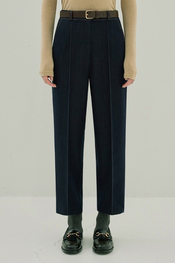 NON AND NON - 롱/미디팬츠 - SLIM TAILORED DENIM SLACKS (DEEP BLUE)